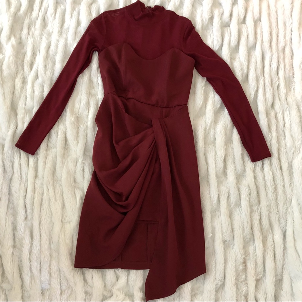 Mustard Seed Burgundy Cocktail Mesh Dress Small